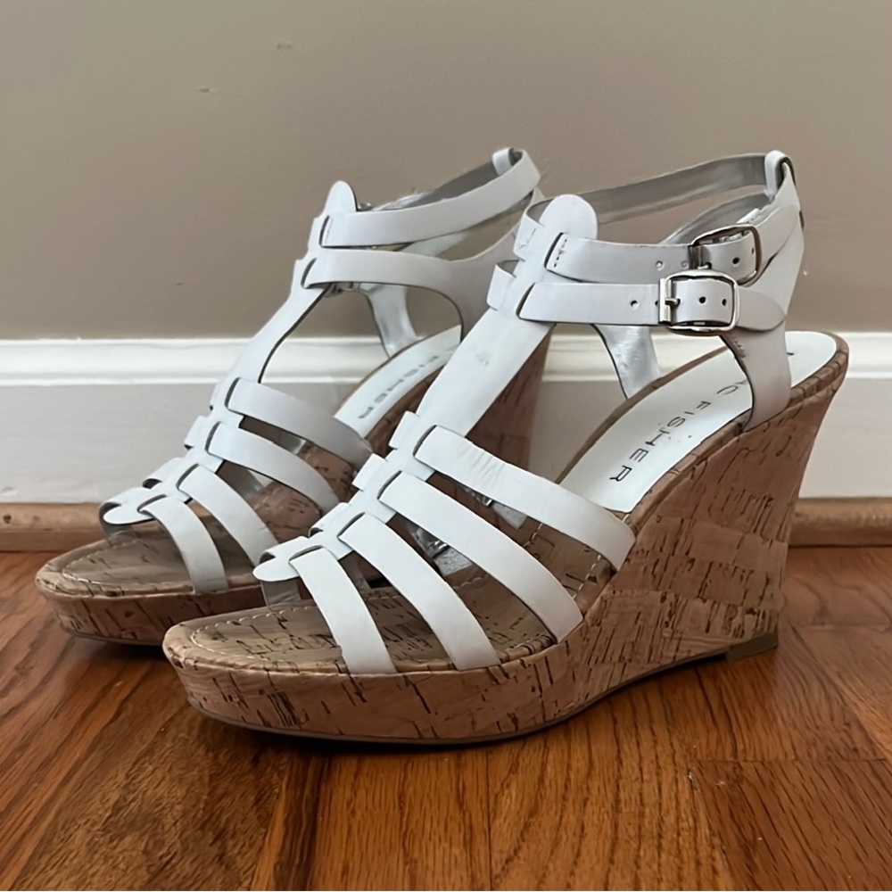 Marc Fisher White Strappy Wedge Sandals